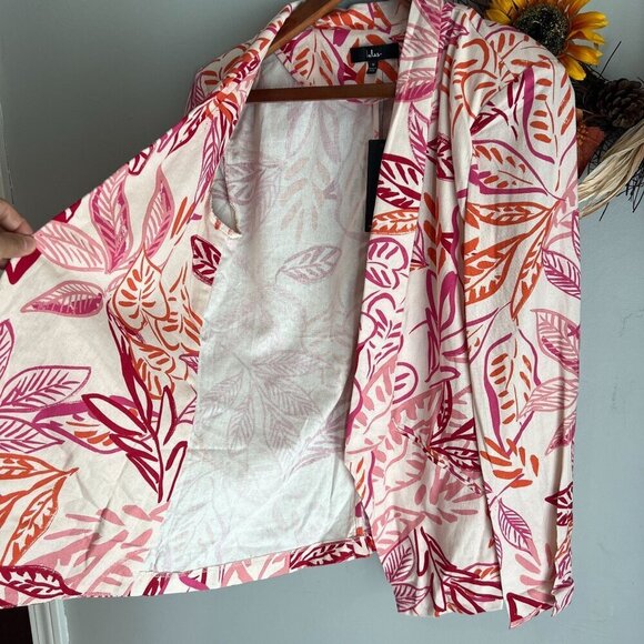 Lulus Tropical Open Front Blazer Small in Red Pink Linen Blend - Picture 4 of 7